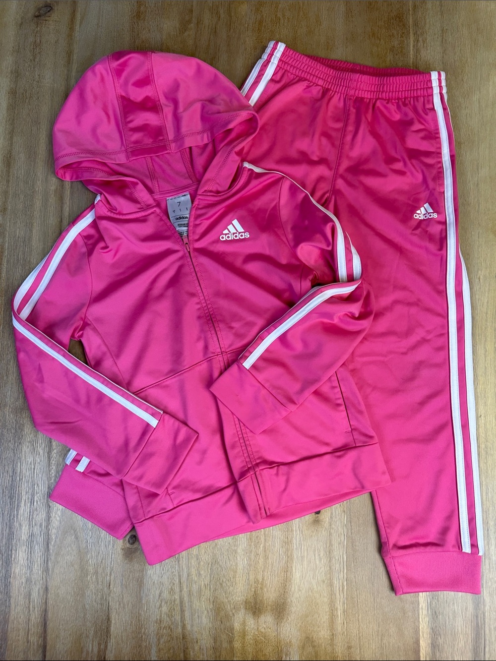 Adidas Pink Hooded Zip Front Track Jacket and Pants Set